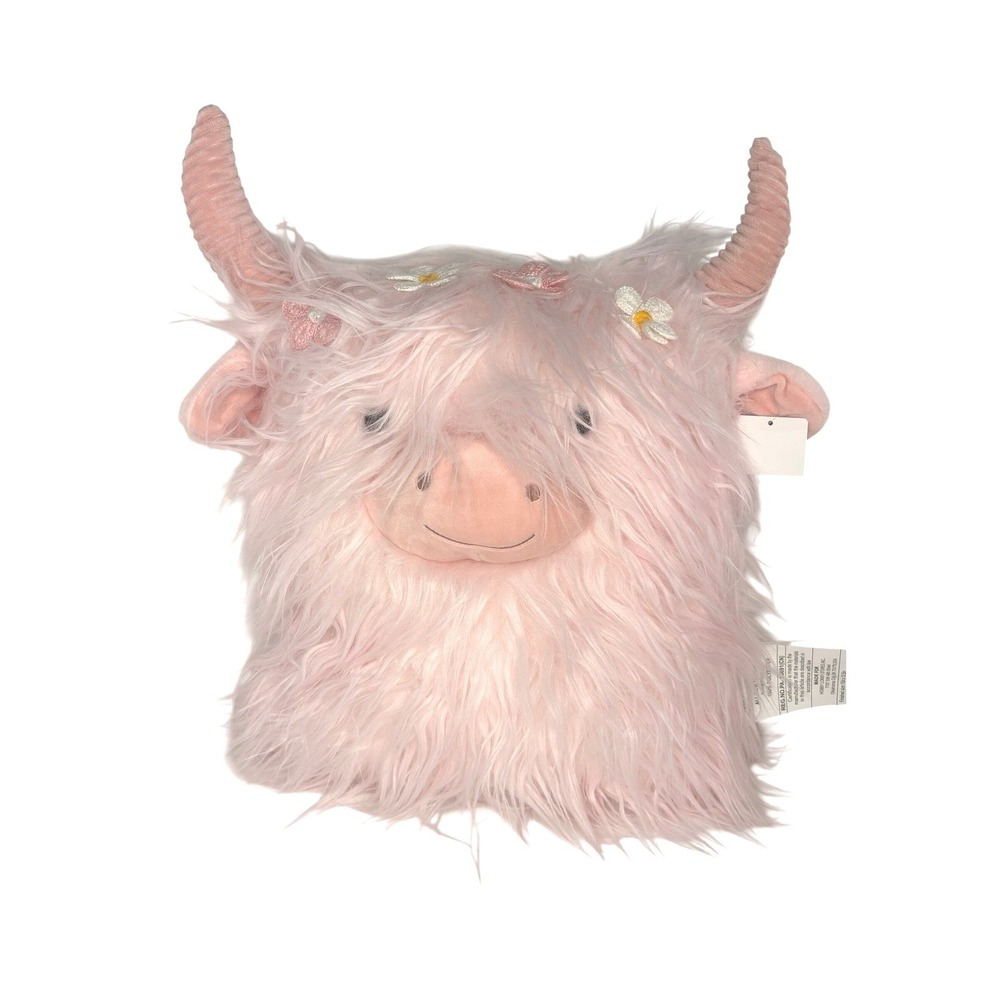 Hobby Lobby Long Hair Highland Cow Large Stuffed Animal Bed Pillow Pink Plush